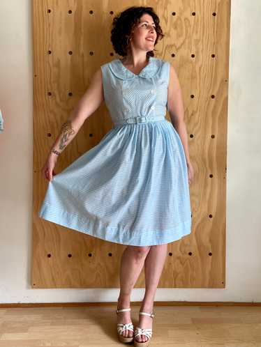 Early 1960s Blue & White Gingham Dress (M) - image 1