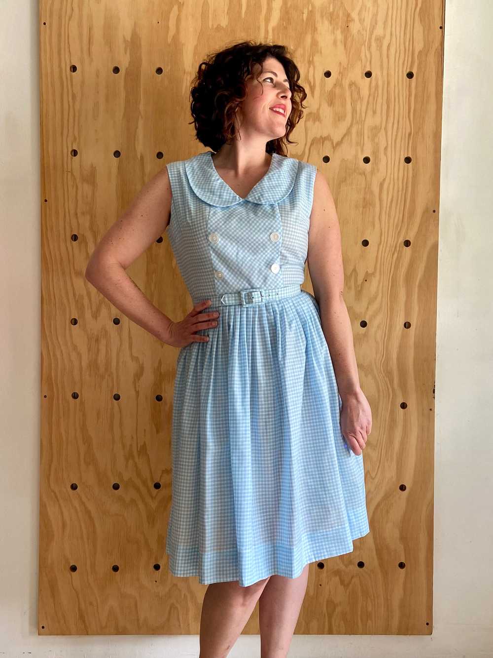 Early 1960s Blue & White Gingham Dress (M) - image 3