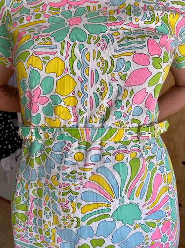 1960s Mod Pastel Floral Sheath Dress (XL)