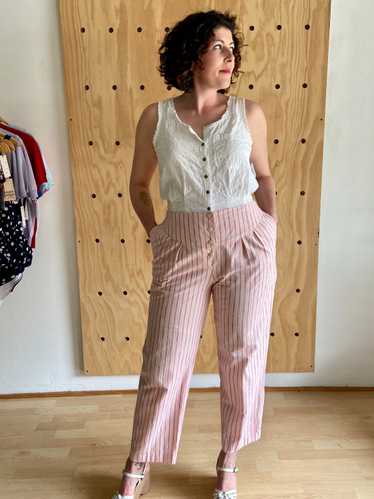 1980s Pink & White Stripe Cotton Pants (XL)