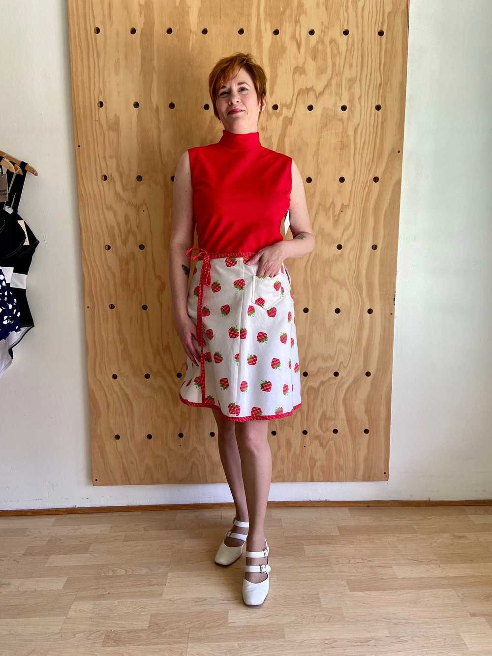 Strawberry Print Wrap Skirt (M) - image 3