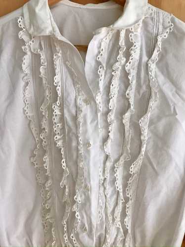 White Cotton Blouse with Eyelet Trim (L) - image 1