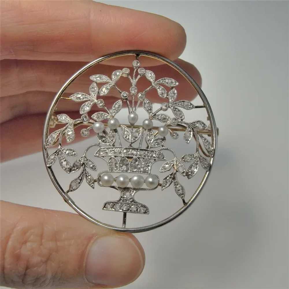 ANTIQUE Rose Diamond Natural Pearl Platinum Brooc… - image 8