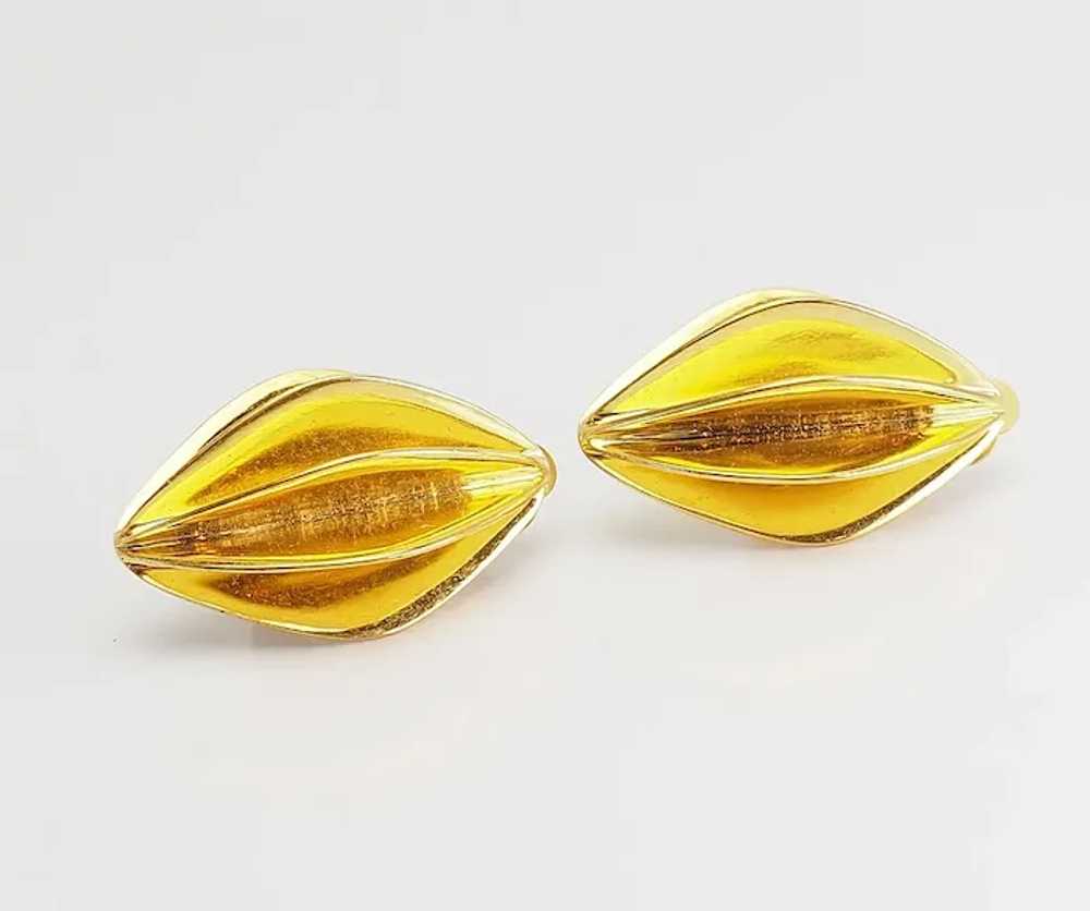 Modernist vintage gold tone metal ribbed dimond s… - image 2