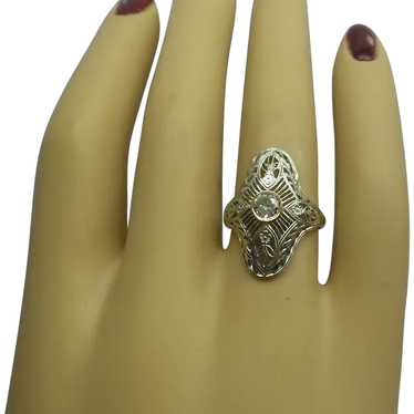 Lovely Fine Filigree Dinner Ring, Solid 14kt White