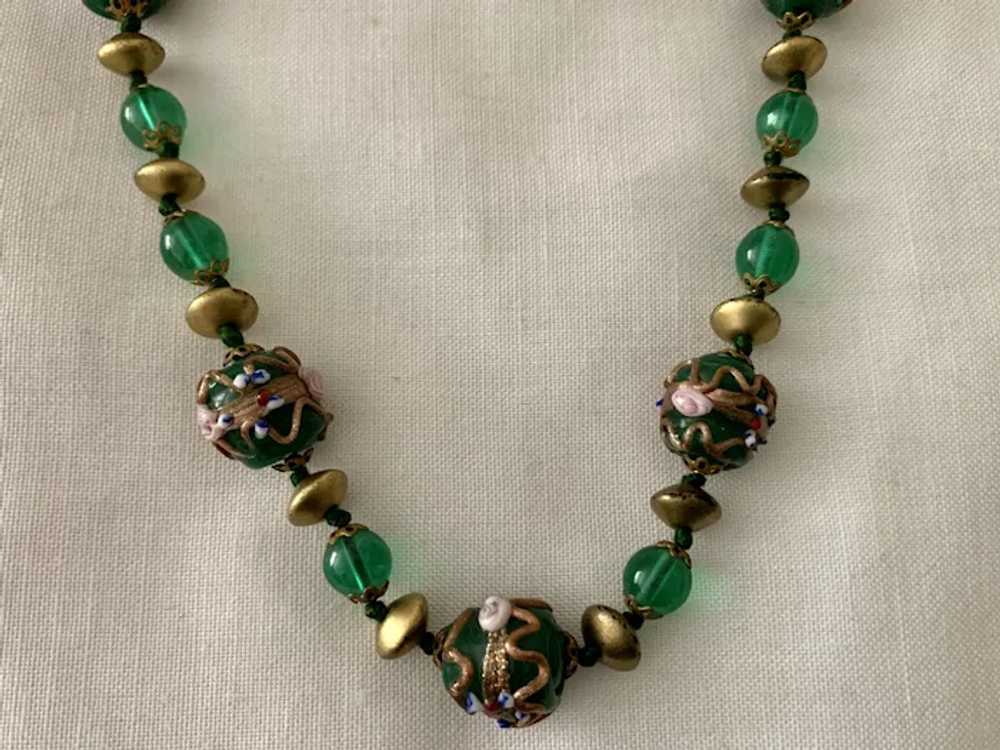 Gorgeous Deep Green Venetian Bead Necklace - Wedd… - image 4