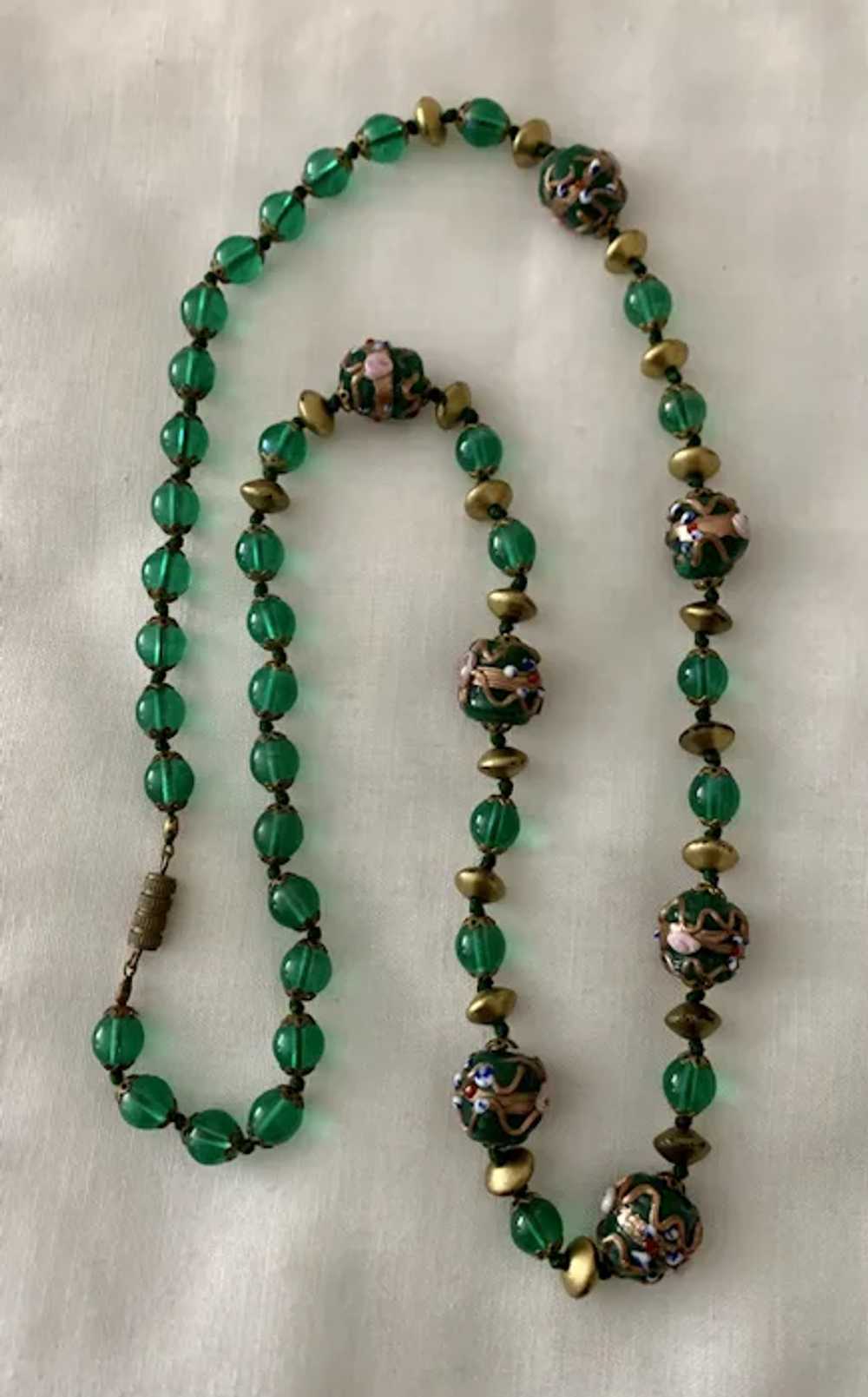 Gorgeous Deep Green Venetian Bead Necklace - Wedd… - image 6