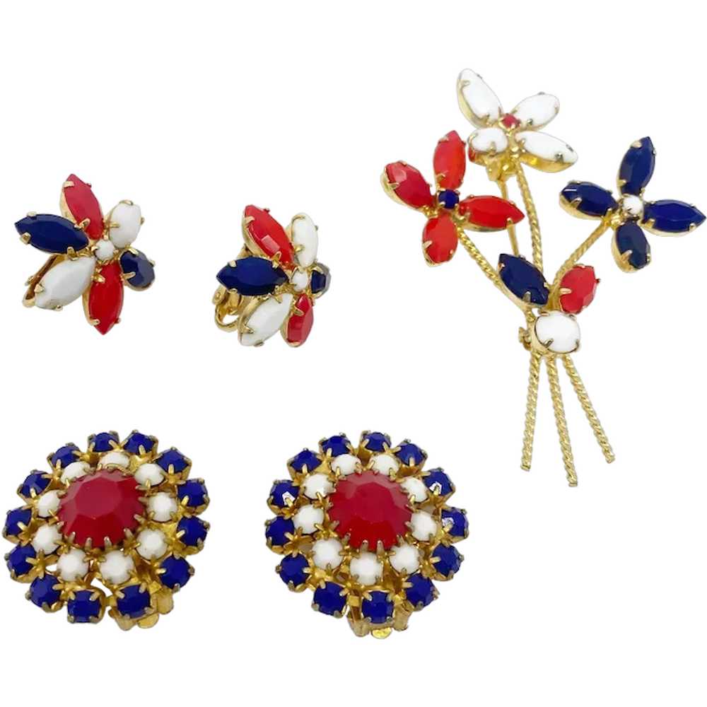 740 vintage Patriotic Unsigned Earrings and Brooc… - image 1