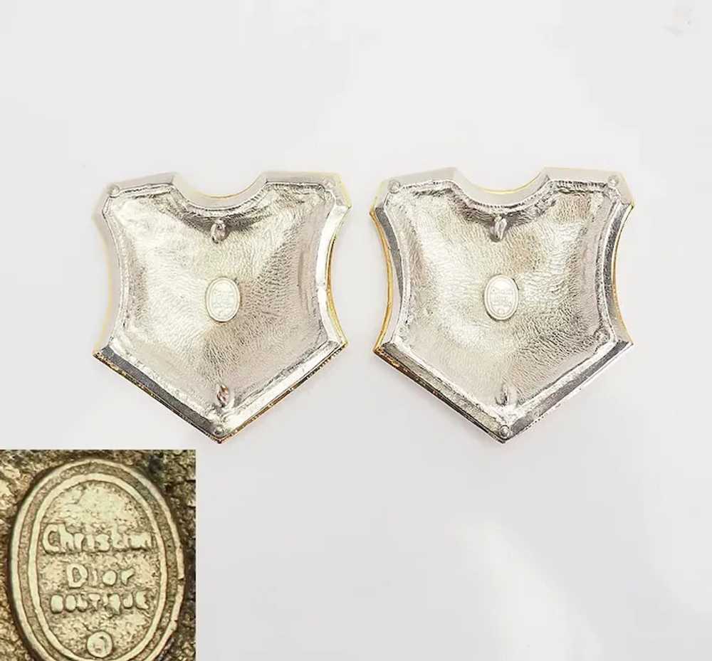 Rare vintage gold tone metal crystals shield shap… - image 3