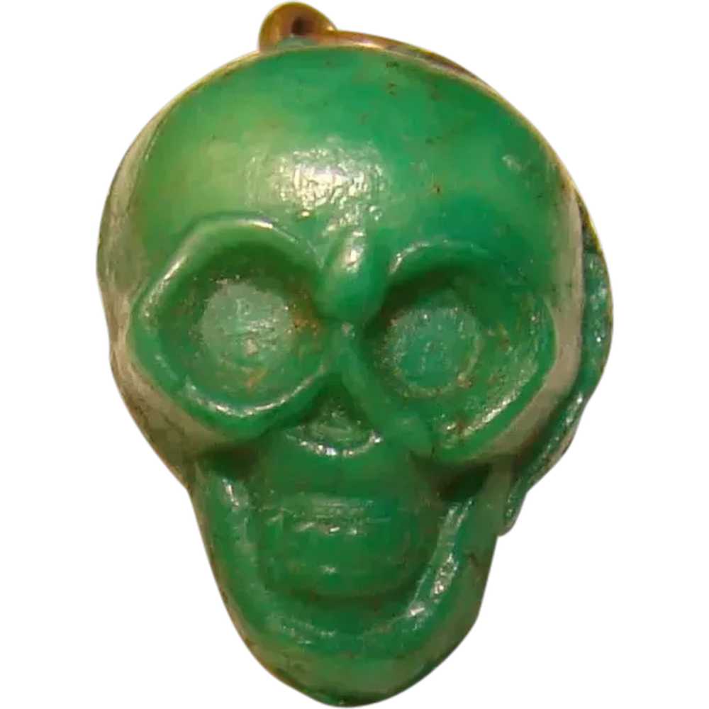 Awesome GREEN SKULL Vintage Celluloid Charm - image 1