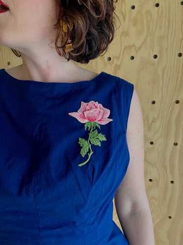 Navy Cotton Sheath With Rose (XL)