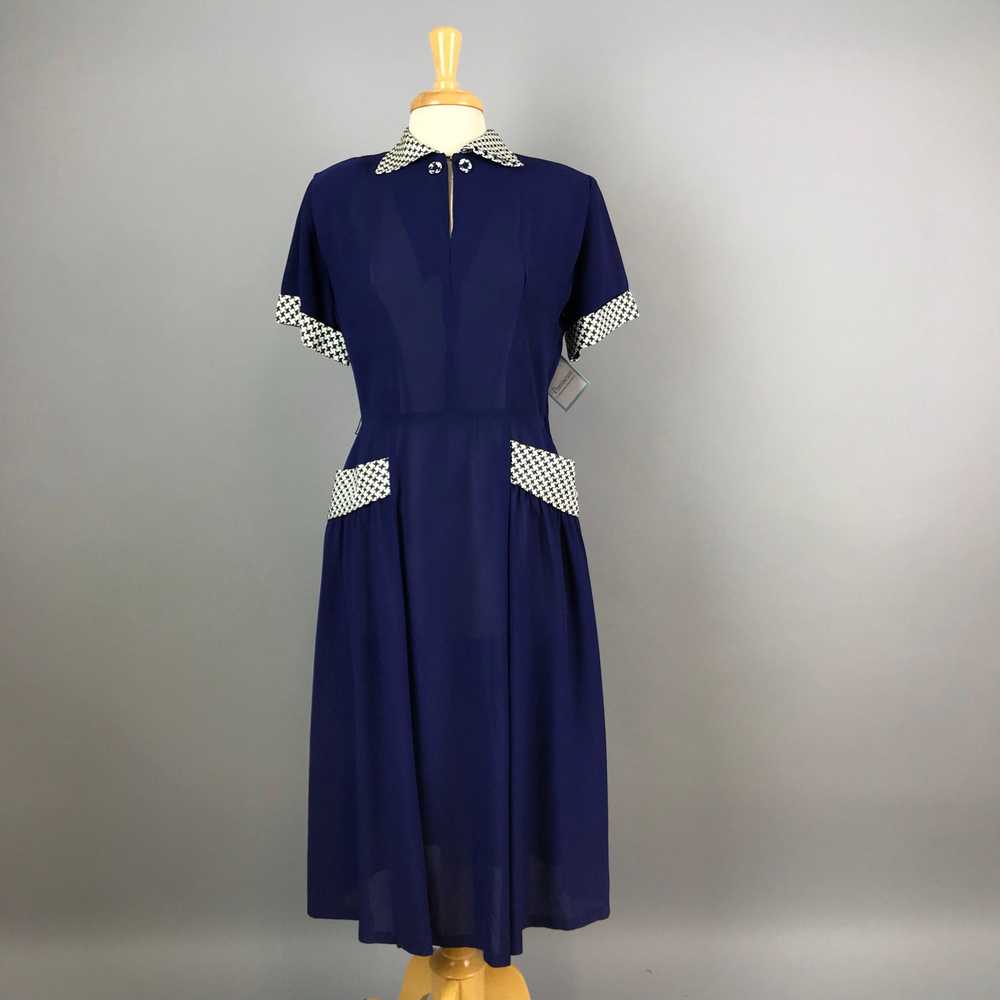 Navy Day Dress With Houndstooth Trim (XL) - image 4