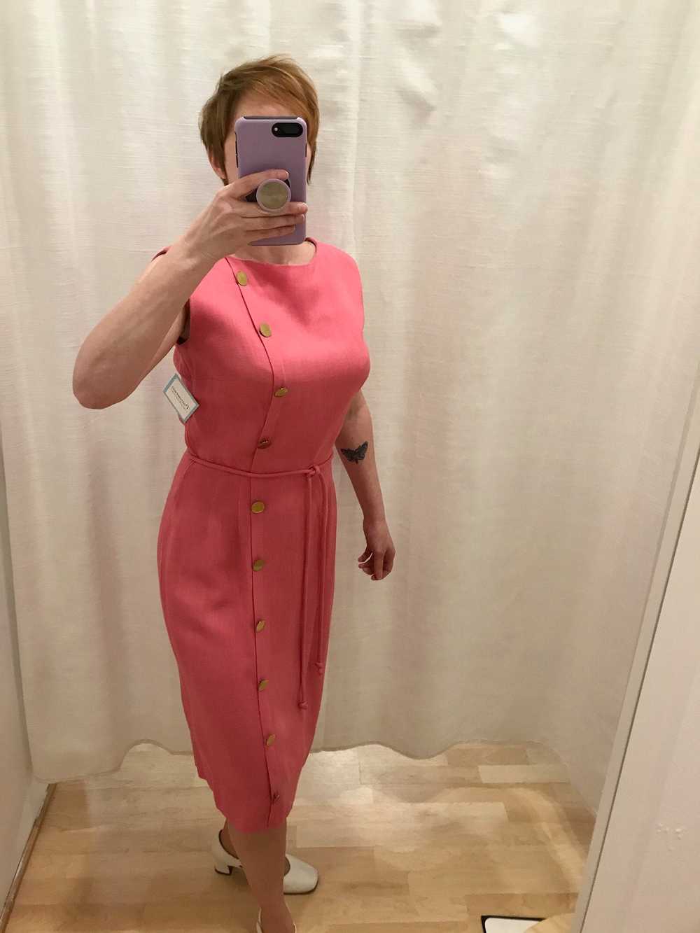 1960s Pink Linen Dress (M) - image 1