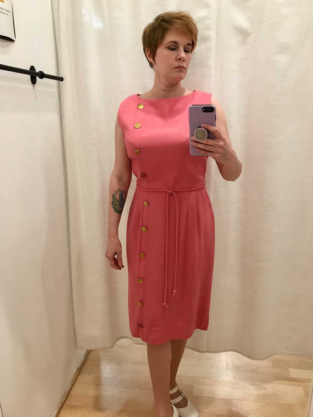 1960s Pink Linen Dress (M) - image 2