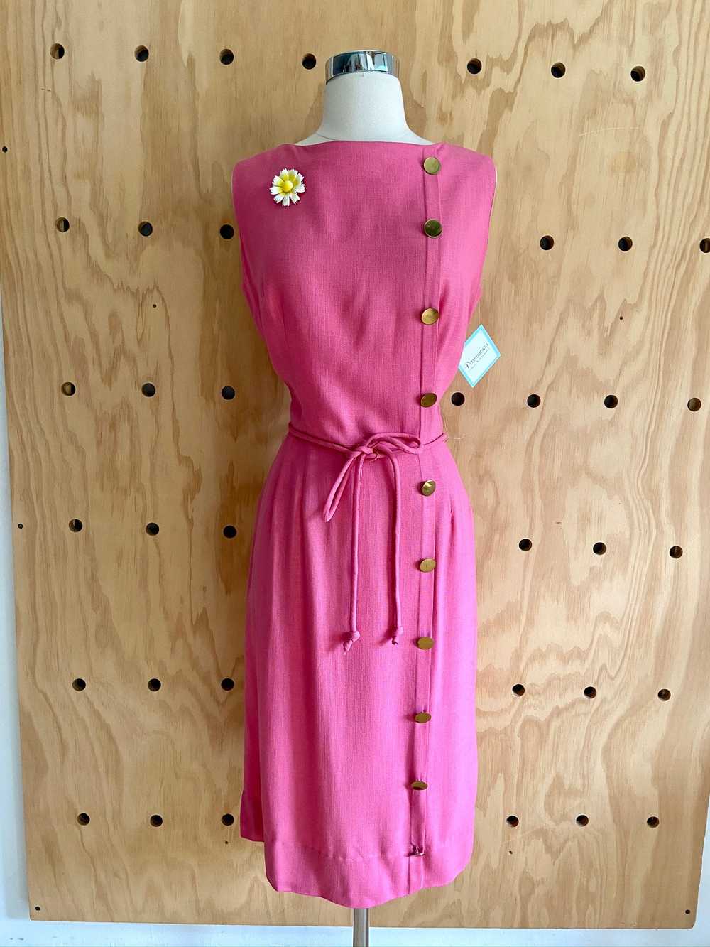 1960s Pink Linen Dress (M) - image 3
