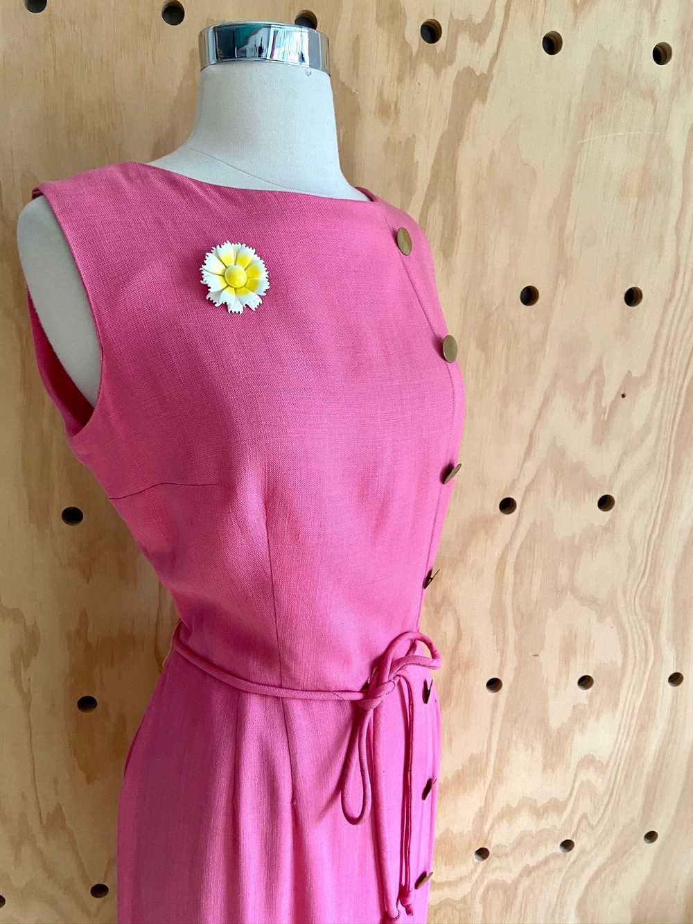 1960s Pink Linen Dress (M) - image 4