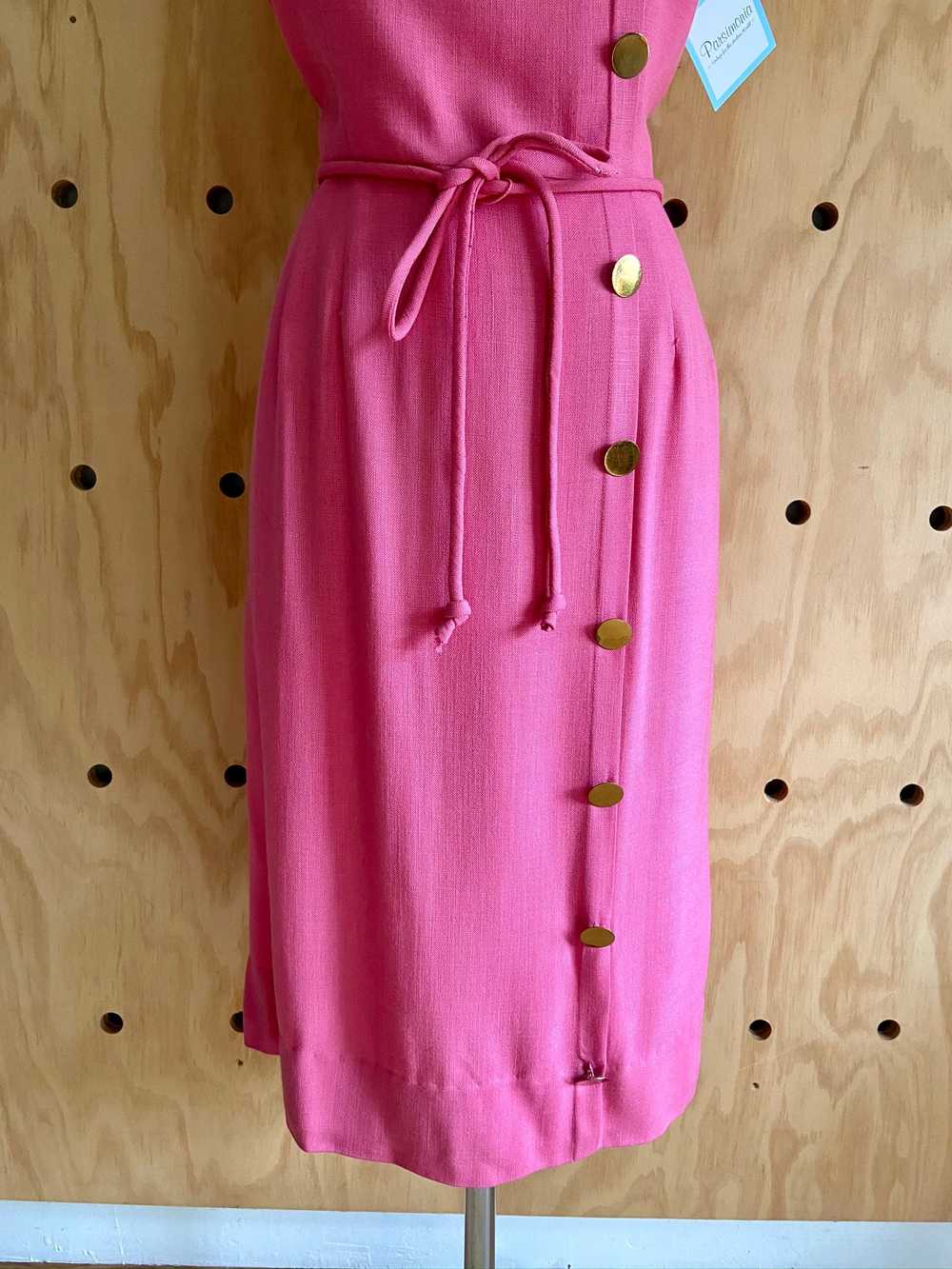 1960s Pink Linen Dress (M) - image 6