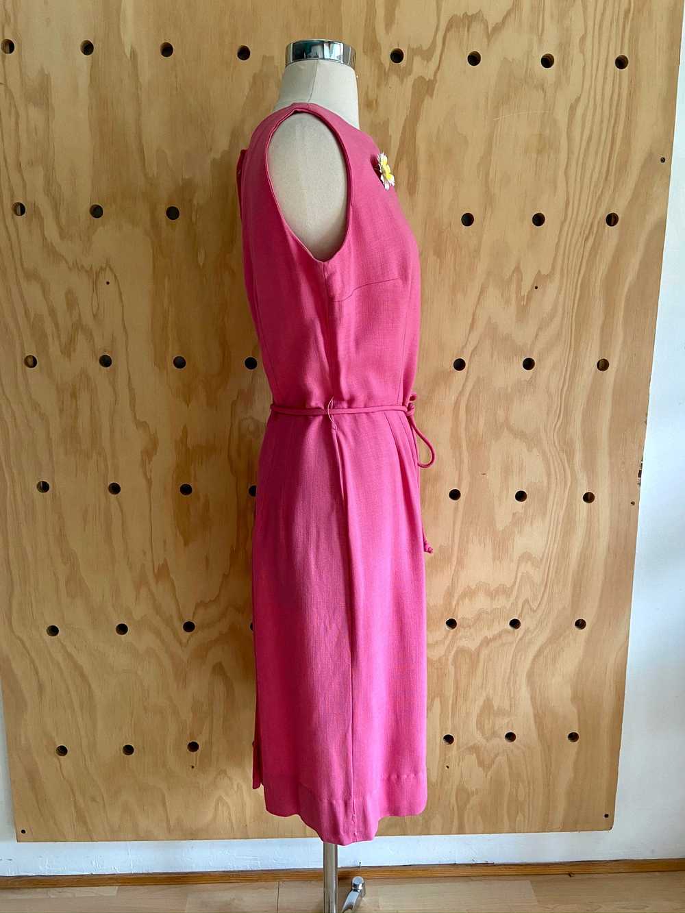 1960s Pink Linen Dress (M) - image 7