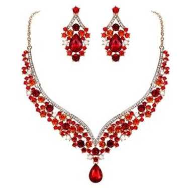 Yellow Gold & Ruby Red Austrian Crystal Teardrop … - image 1