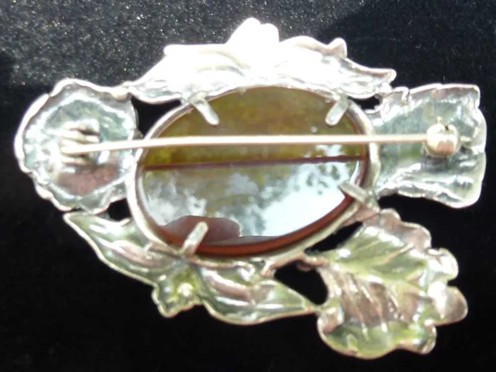 Sterling Carnelian Large 2 1/2" Floral Pin Brooch - image 3