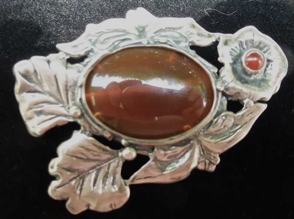 Sterling Carnelian Large 2 1/2" Floral Pin Brooch - image 6