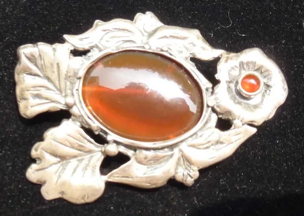Sterling Carnelian Large 2 1/2" Floral Pin Brooch - image 7