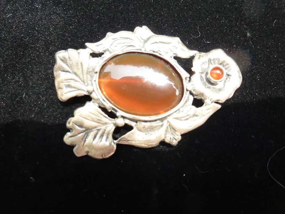 Sterling Carnelian Large 2 1/2" Floral Pin Brooch - image 8