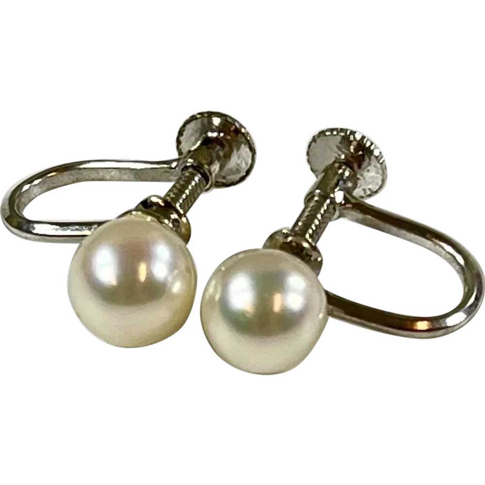 Vintage Silver Earrings with Cultured Pearls 6.5m… - image 1