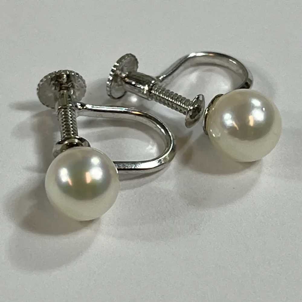 Vintage Silver Earrings with Cultured Pearls 6.5m… - image 2
