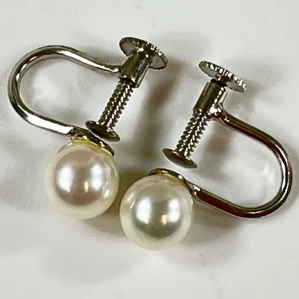 Vintage Silver Earrings with Cultured Pearls 6.5m… - image 3