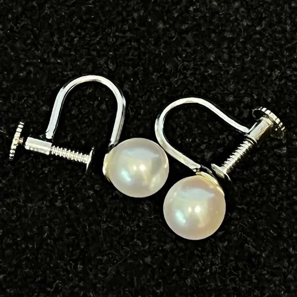 Vintage Silver Earrings with Cultured Pearls 6.5m… - image 4