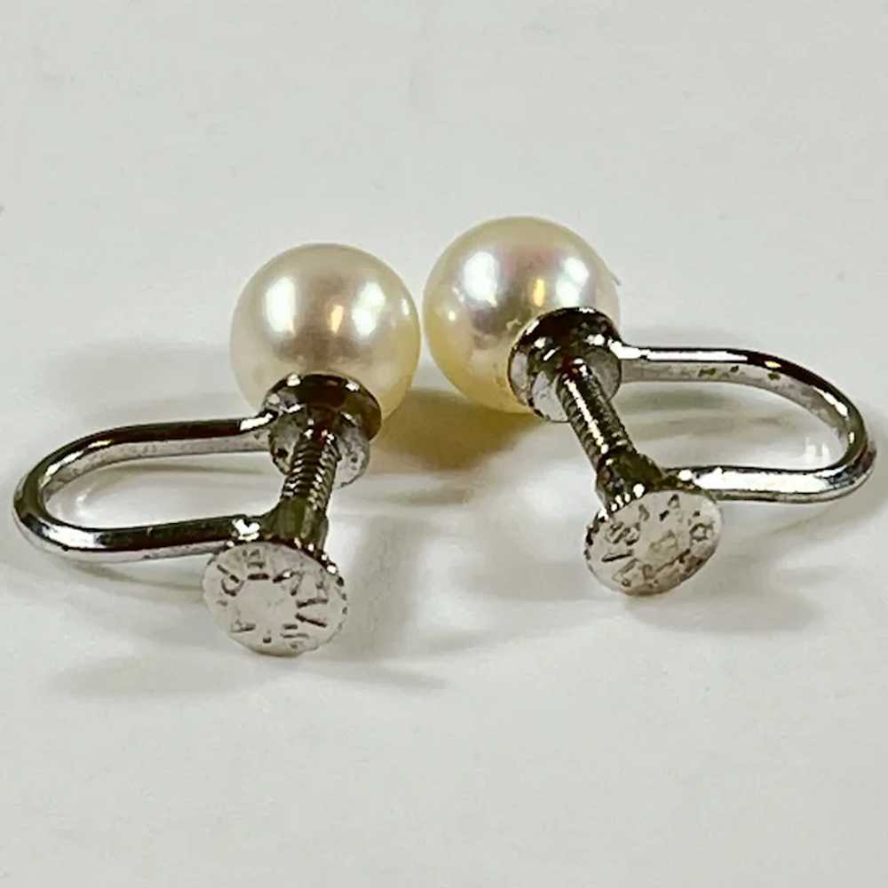 Vintage Silver Earrings with Cultured Pearls 6.5m… - image 5