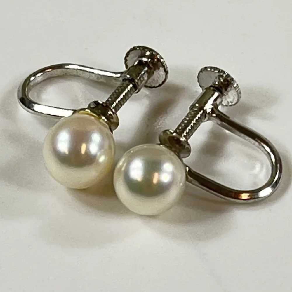 Vintage Silver Earrings with Cultured Pearls 6.5m… - image 6