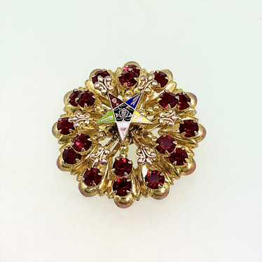 Gold-Tone Vintage Eastern Star with Red Rhineston… - image 1