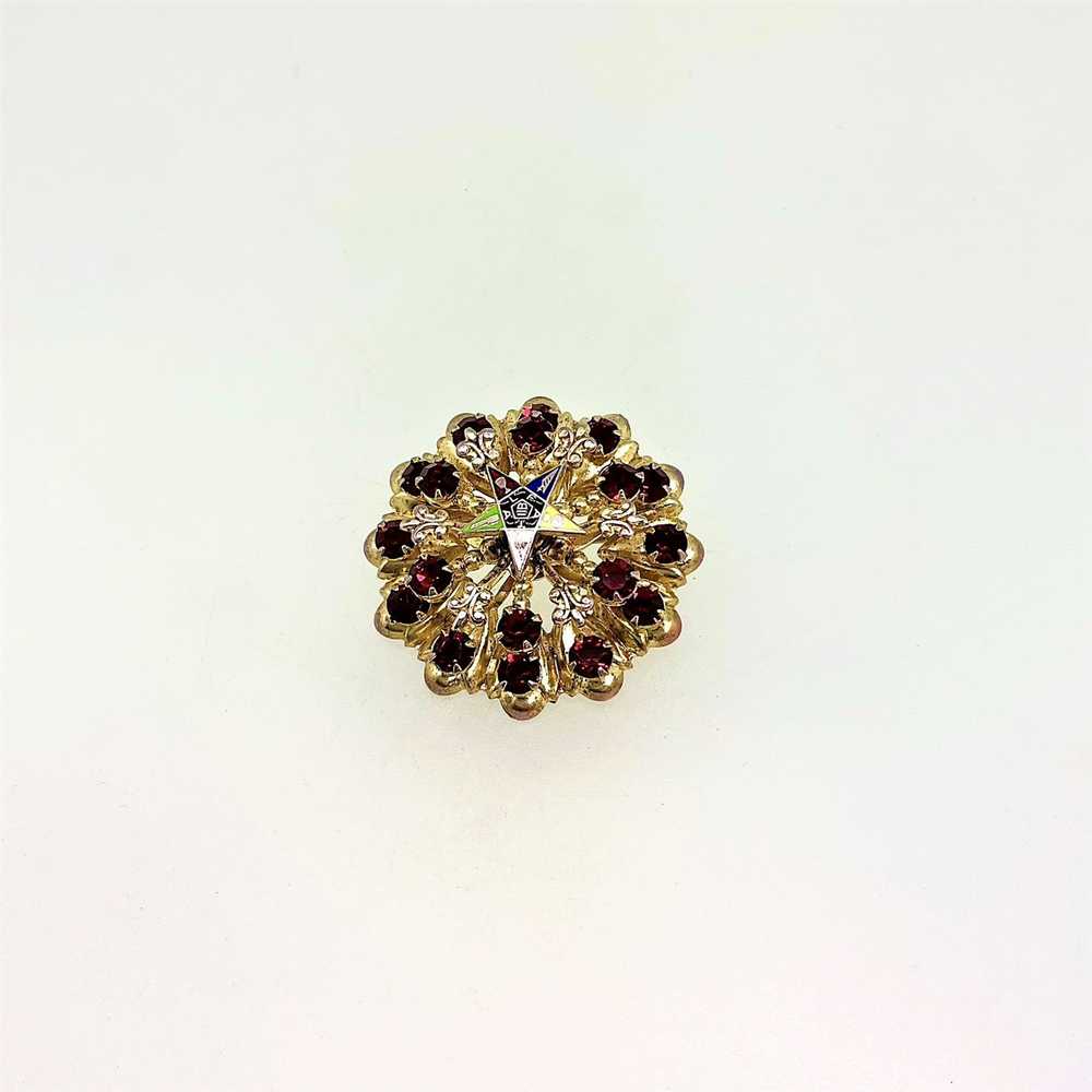 Gold-Tone Vintage Eastern Star with Red Rhineston… - image 3