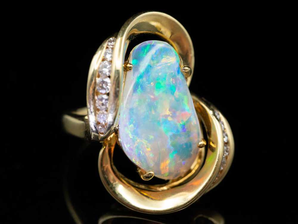 Modernist 18-Karat Gold Opal and Diamond Ring - image 2