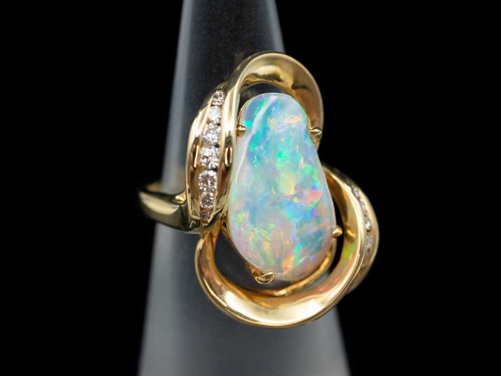 Modernist 18-Karat Gold Opal and Diamond Ring - image 4