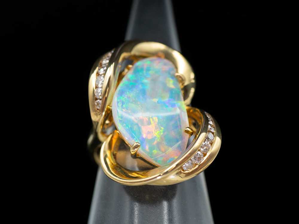 Modernist 18-Karat Gold Opal and Diamond Ring - image 5