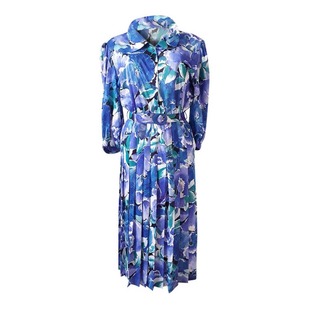 Robe à fleurs - robe à fleurs , tons bleus, bouto… - image 1