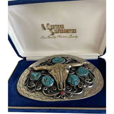 Al Beres Montana Silversmith Silver Plate Buckle & Leather Belt -  Yourgreatfinds