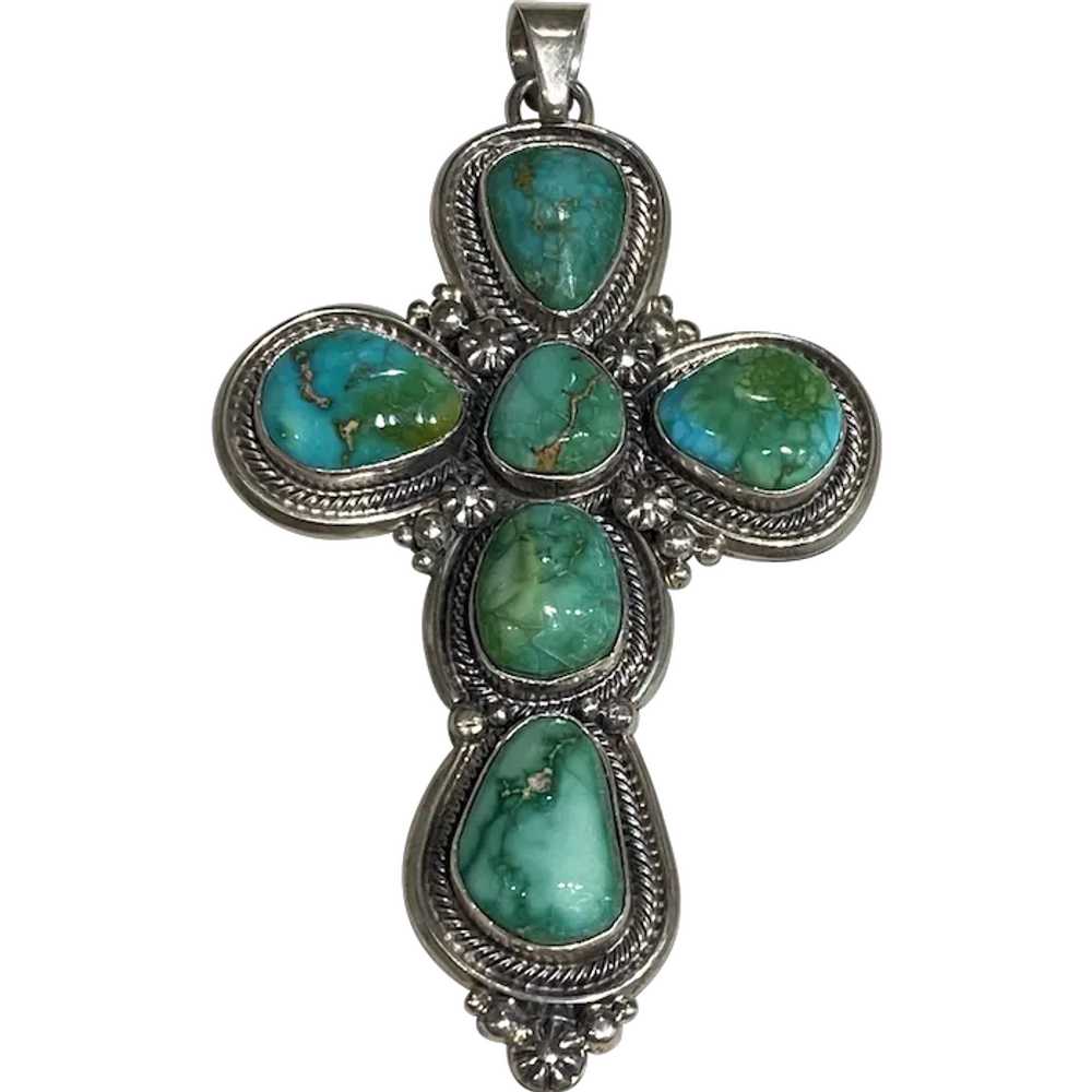 Turquoise and Silver Cross by Roie Jacque - image 1