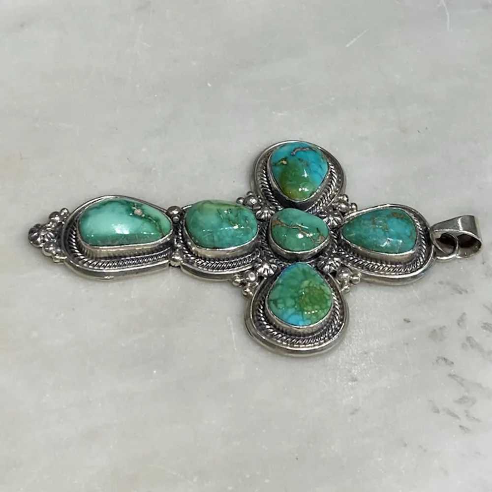 Turquoise and Silver Cross by Roie Jacque - image 2