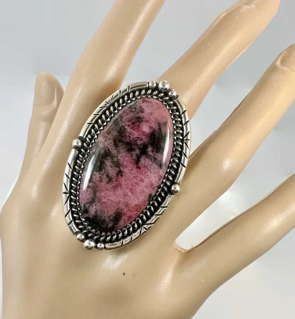 Rhodonite Ring, Sterling Silver, Artisan, Pink St… - image 2