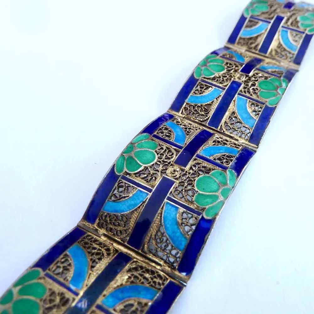 Gilt Silver & Enamel Filigree Bracelet Likely Chi… - image 2