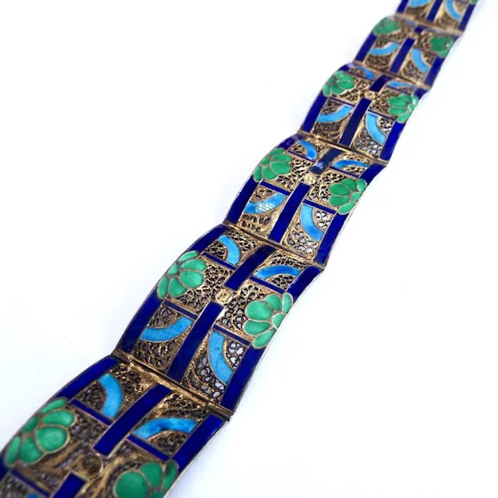 Gilt Silver & Enamel Filigree Bracelet Likely Chi… - image 3