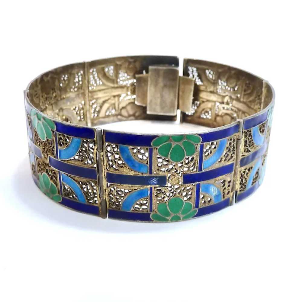 Gilt Silver & Enamel Filigree Bracelet Likely Chi… - image 4