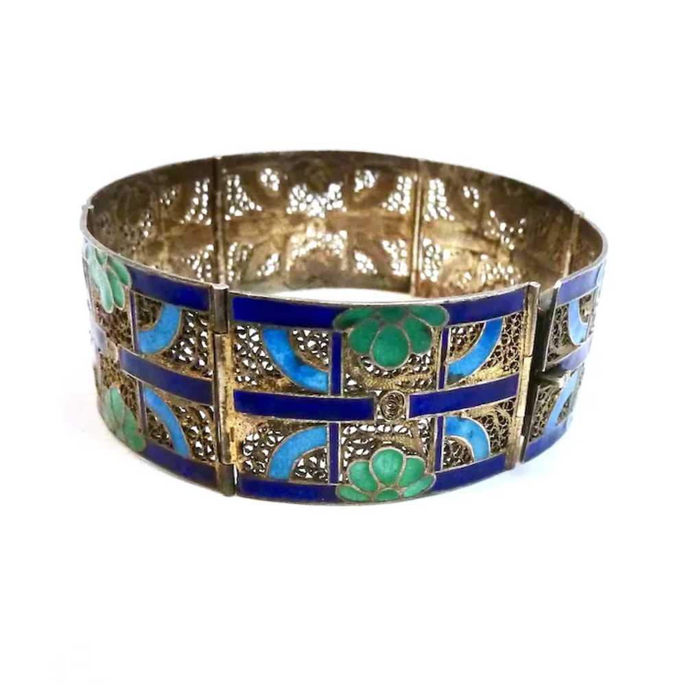 Gilt Silver & Enamel Filigree Bracelet Likely Chi… - image 5