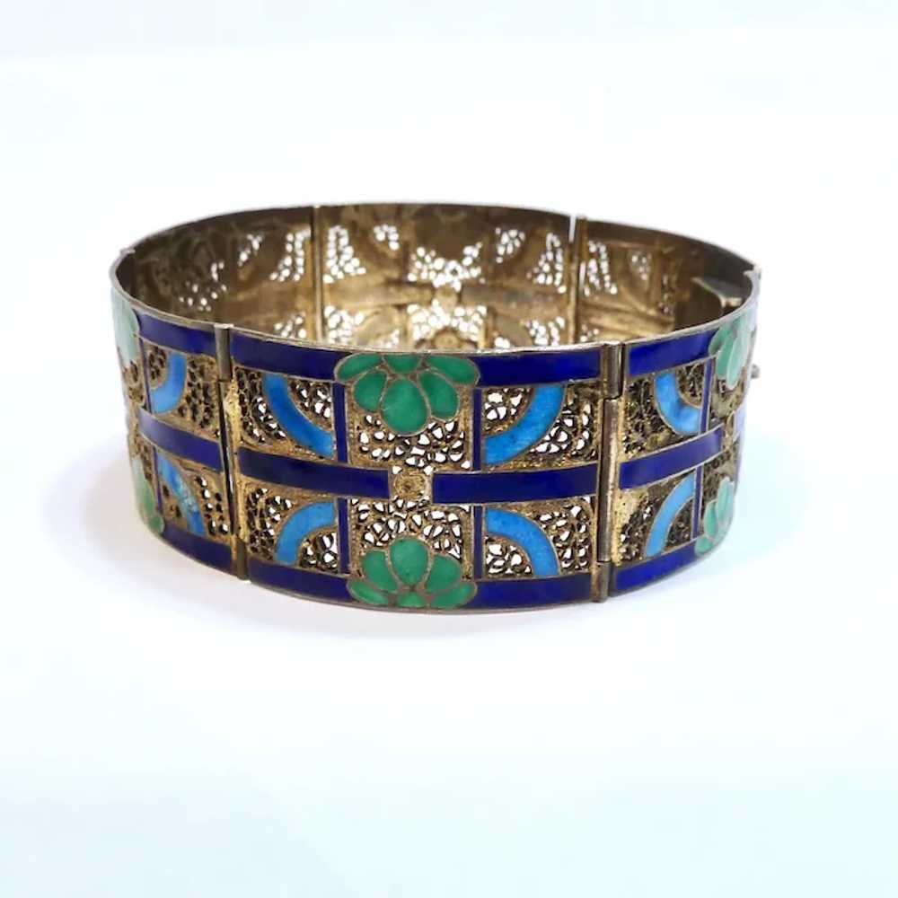 Gilt Silver & Enamel Filigree Bracelet Likely Chi… - image 6