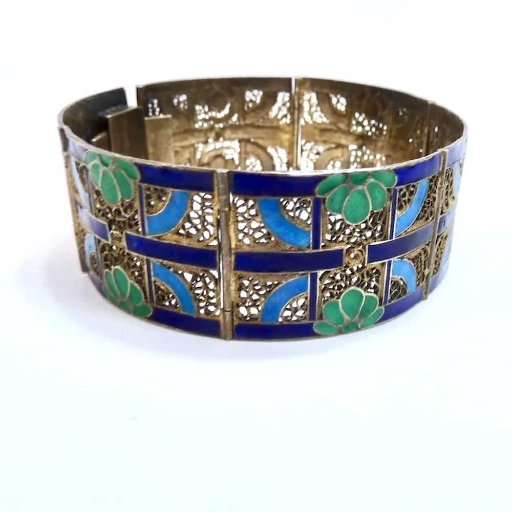 Gilt Silver & Enamel Filigree Bracelet Likely Chi… - image 7