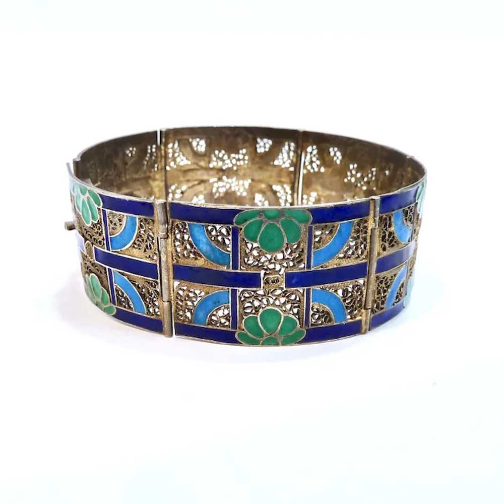 Gilt Silver & Enamel Filigree Bracelet Likely Chi… - image 8